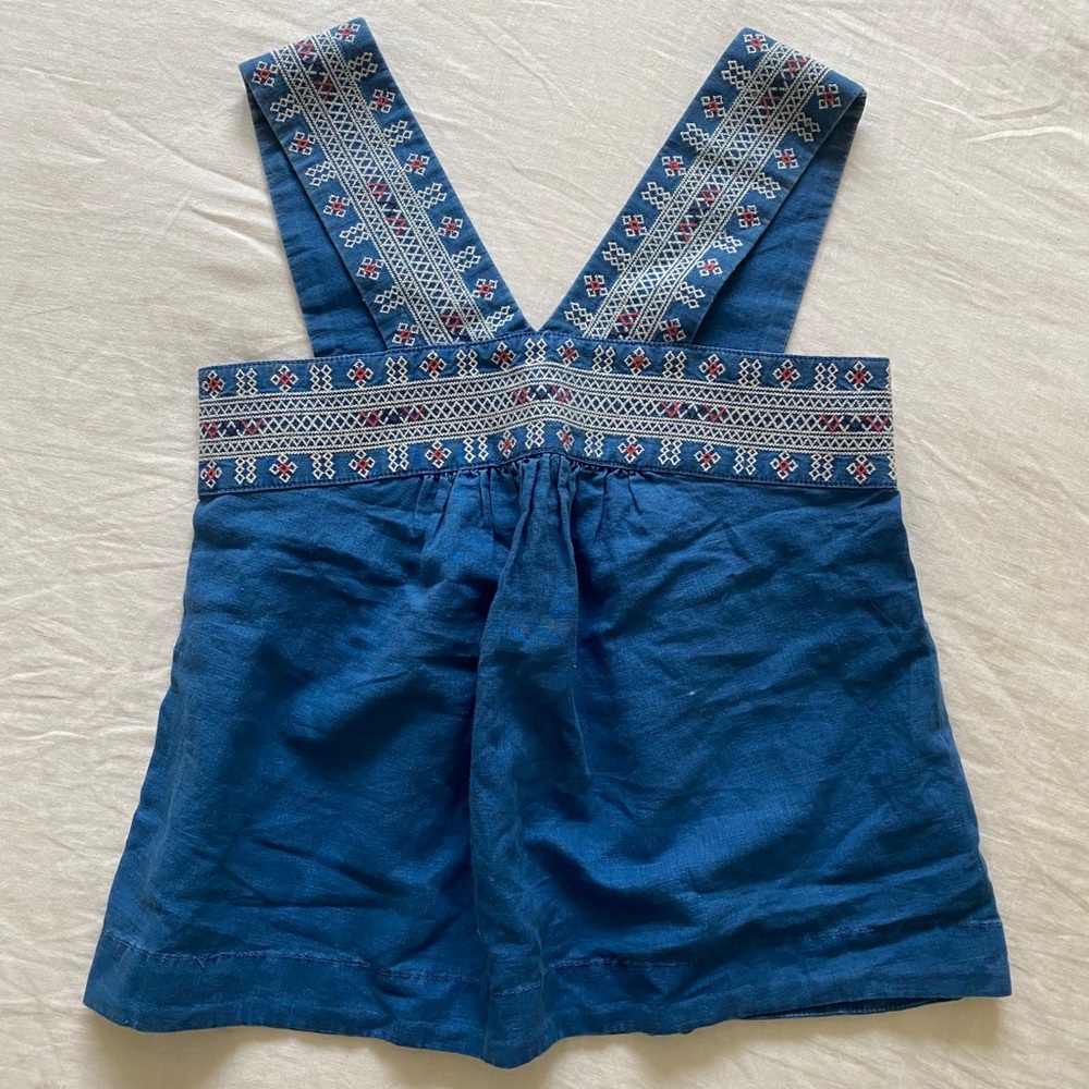 Madewell indigo linen top with embroidery